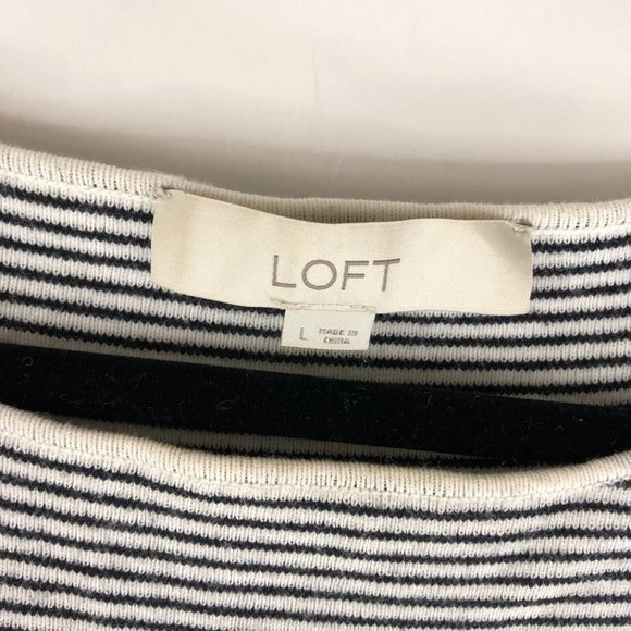 Ann Taylor LOFT Womens Sweater Boat Neck Ruffle Sleeve Striped Black White L - Picture 4 of 5